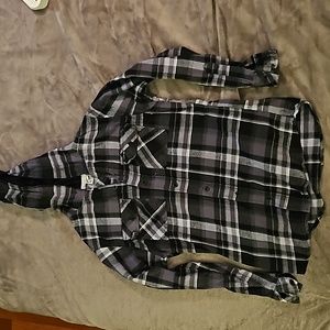 Val Surf Black Flannel Hoodie Button Shirt Small